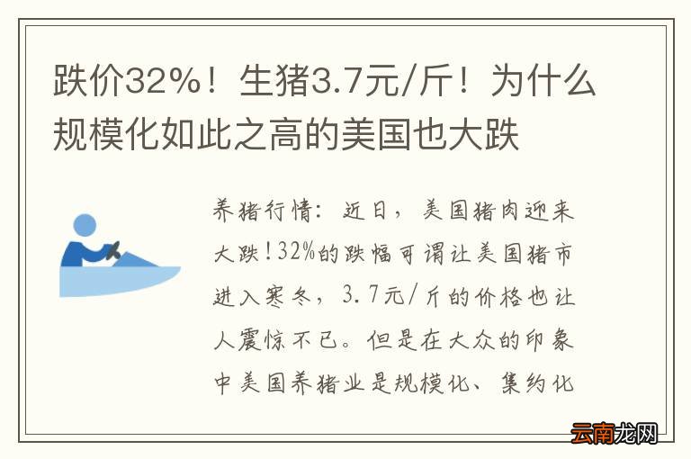 跌价32%！生猪3.7元/斤！为什么规模化如此之高的美国也大跌