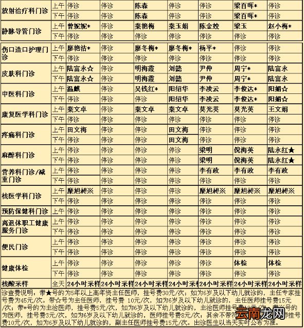 广西南溪山医院2022年春节假期门诊出诊安排