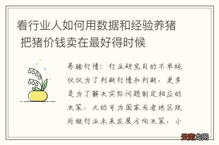 看行业人如何用数据和经验养猪 把猪价钱卖在最好得时候