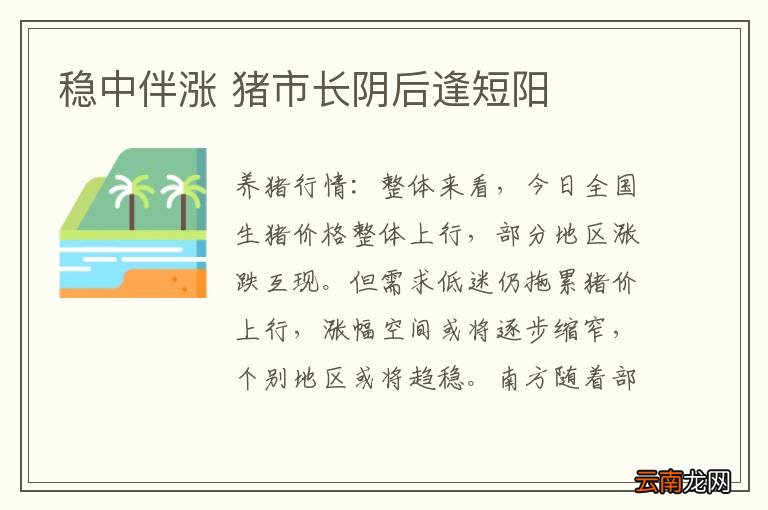 稳中伴涨 猪市长阴后逢短阳