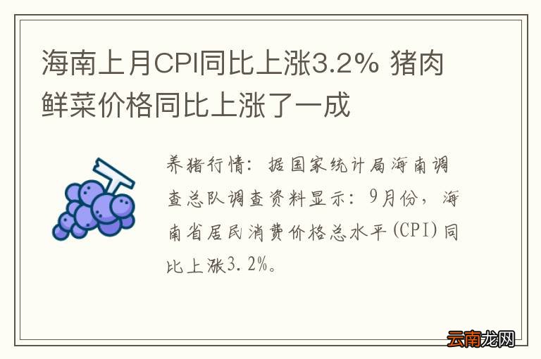 海南上月CPI同比上涨3.2% 猪肉鲜菜价格同比上涨了一成