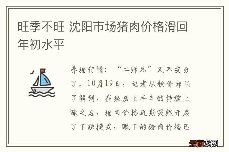 旺季不旺 沈阳市场猪肉价格滑回年初水平