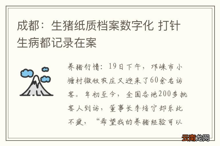 成都：生猪纸质档案数字化 打针生病都记录在案