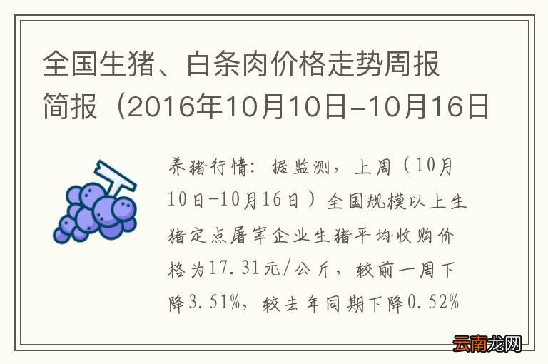 2016年10月10日-10月16日 全国生猪、白条肉价格走势周报简报