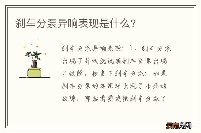 刹车分泵异响表现是什么?