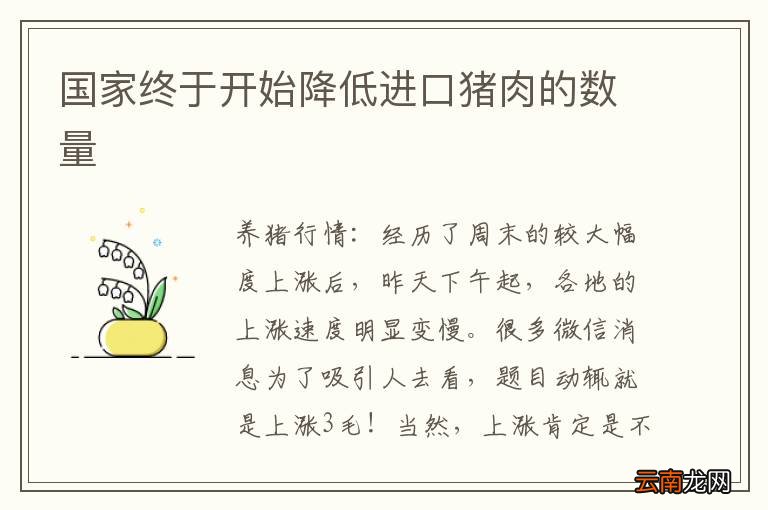 国家终于开始降低进口猪肉的数量