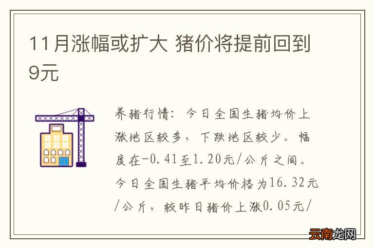 11月涨幅或扩大 猪价将提前回到9元
