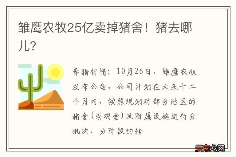 雏鹰农牧25亿卖掉猪舍！猪去哪儿？