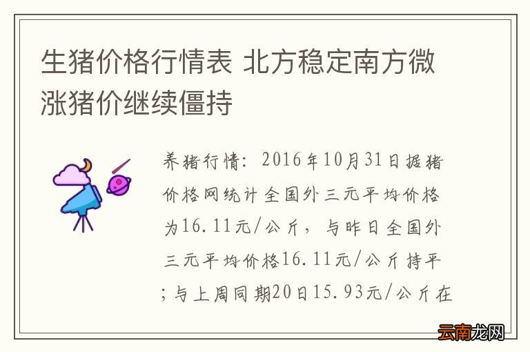生猪价格行情表 北方稳定南方微涨猪价继续僵持