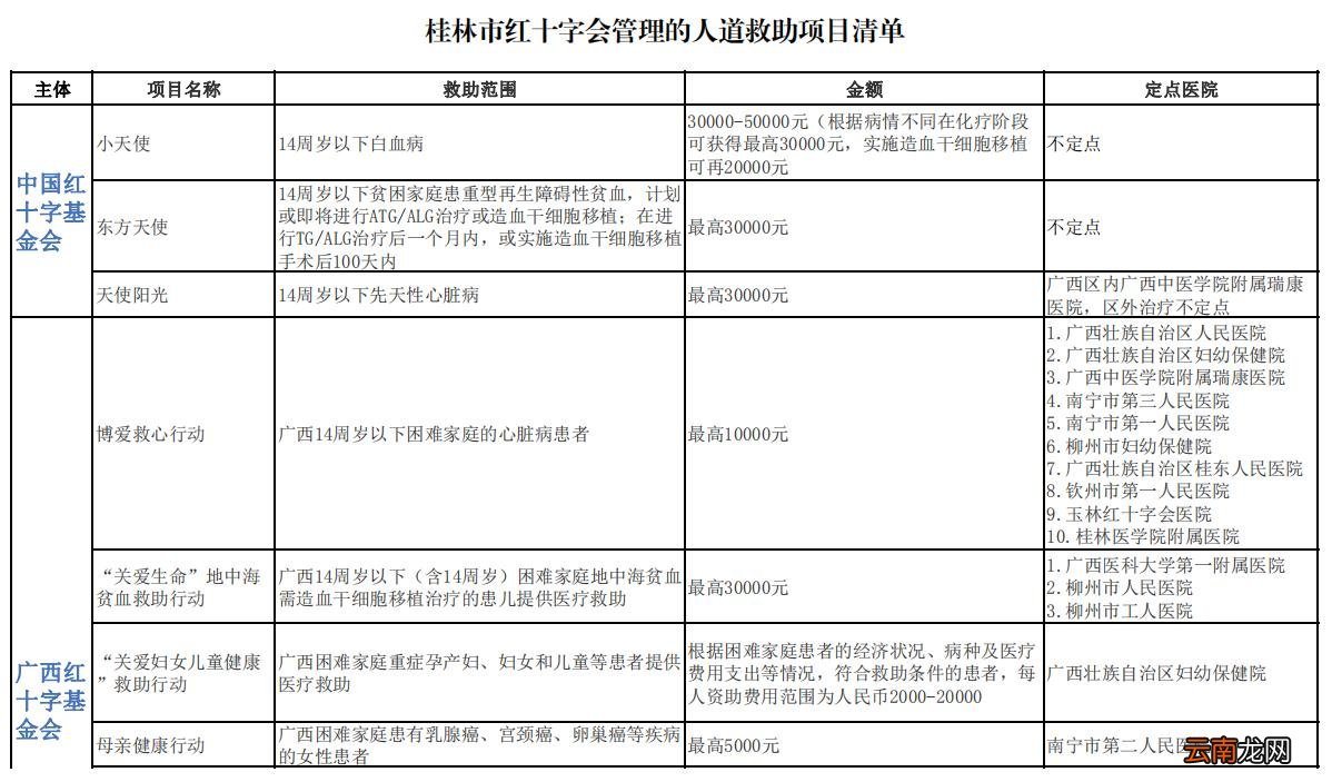 桂林市红十字会有哪些救助项目