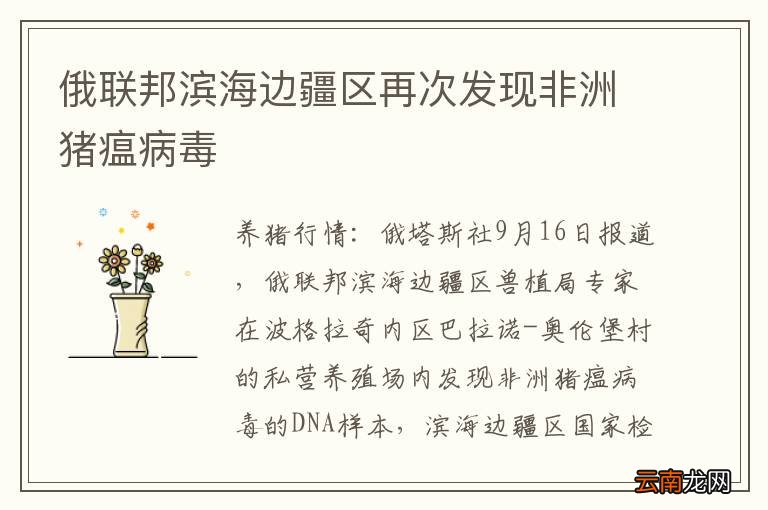 俄联邦滨海边疆区再次发现非洲猪瘟病毒
