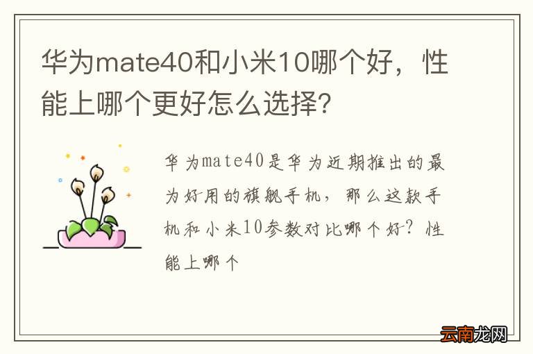 华为mate40和小米10哪个好，性能上哪个更好怎么选择？