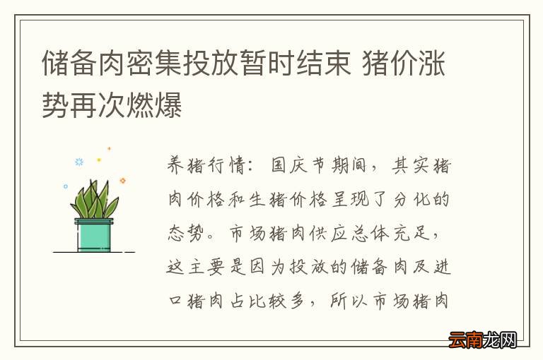 储备肉密集投放暂时结束 猪价涨势再次燃爆