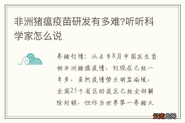非洲猪瘟疫苗研发有多难?听听科学家怎么说