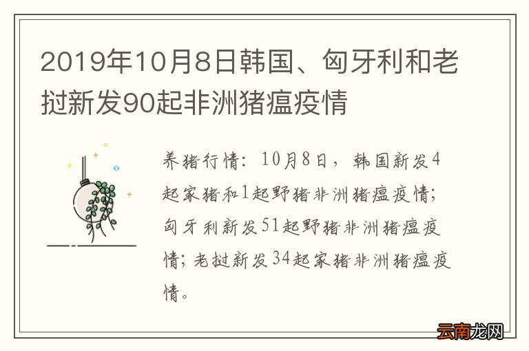 2019年10月8日韩国、匈牙利和老挝新发90起非洲猪瘟疫情