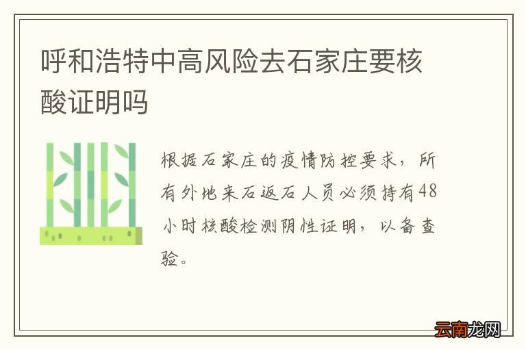 呼和浩特中高风险去石家庄要核酸证明吗