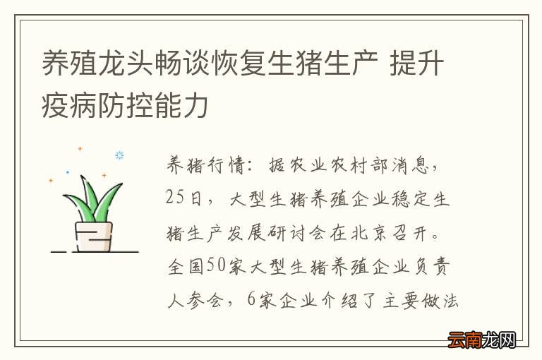 养殖龙头畅谈恢复生猪生产 提升疫病防控能力
