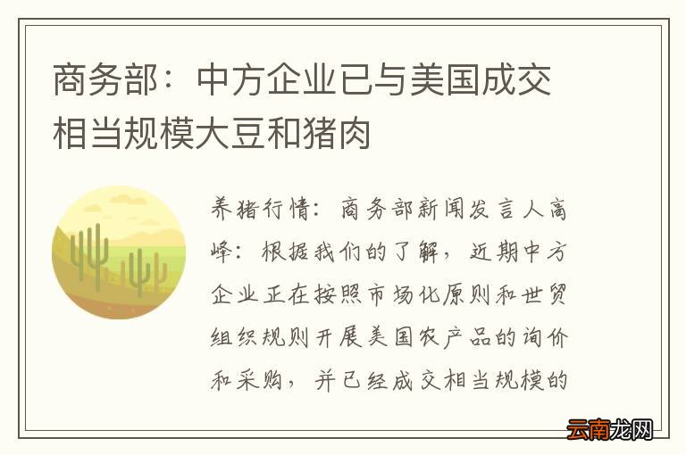 商务部：中方企业已与美国成交相当规模大豆和猪肉