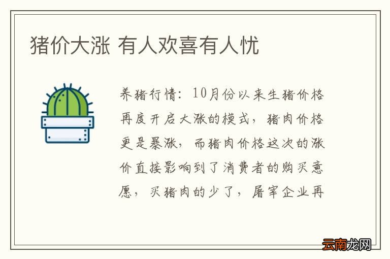 猪价大涨 有人欢喜有人忧