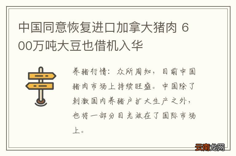 中国同意恢复进口加拿大猪肉 600万吨大豆也借机入华