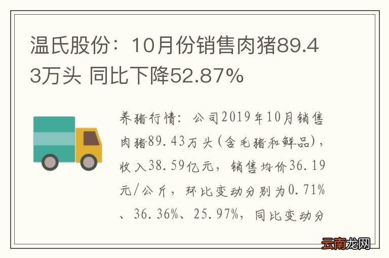 温氏股份:10月份销售肉猪89.43万头 同比下降52.87%