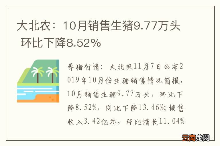 大北农：10月销售生猪9.77万头 环比下降8.52%