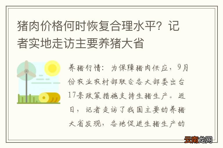猪肉价格何时恢复合理水平？记者实地走访主要养猪大省