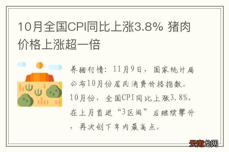 10月全国CPI同比上涨3.8% 猪肉价格上涨超一倍