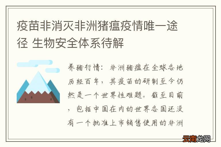 疫苗非消灭非洲猪瘟疫情唯一途径 生物安全体系待解