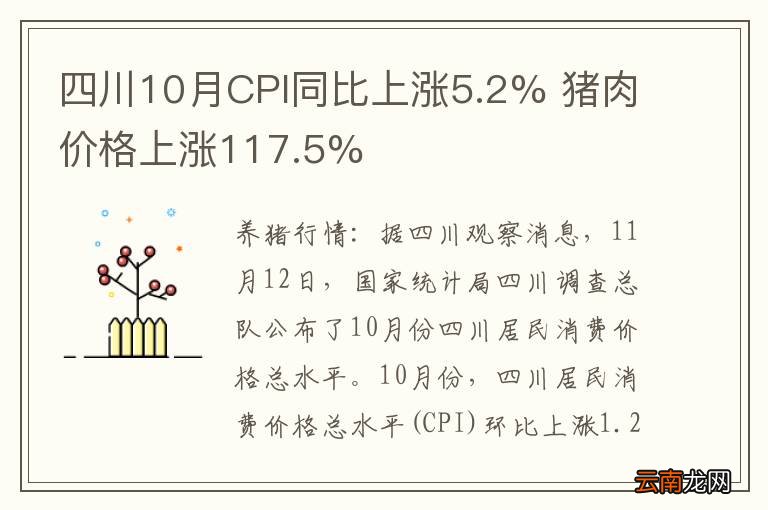 四川10月CPI同比上涨5.2% 猪肉价格上涨117.5%