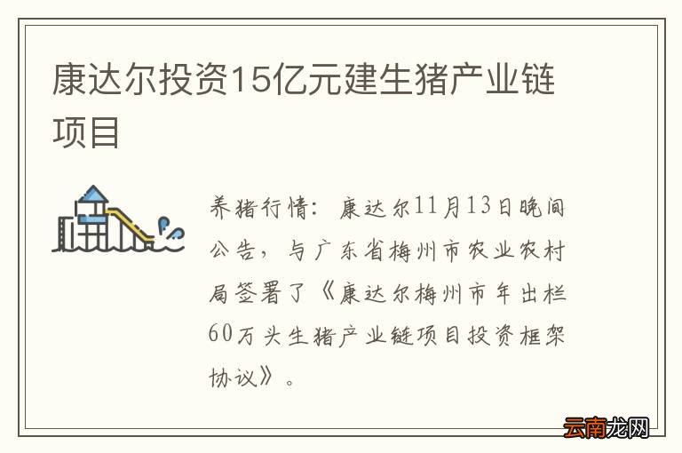 康达尔投资15亿元建生猪产业链项目