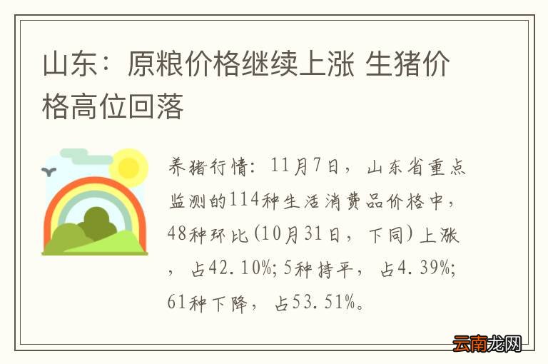 山东：原粮价格继续上涨 生猪价格高位回落