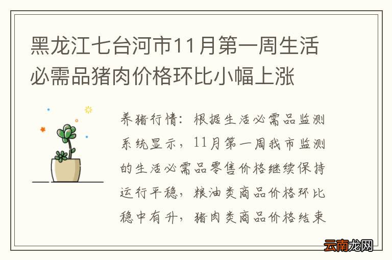 黑龙江七台河市11月第一周生活必需品猪肉价格环比小幅上涨