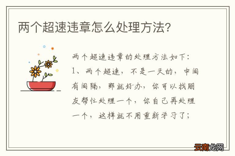 两个超速违章怎么处理方法?