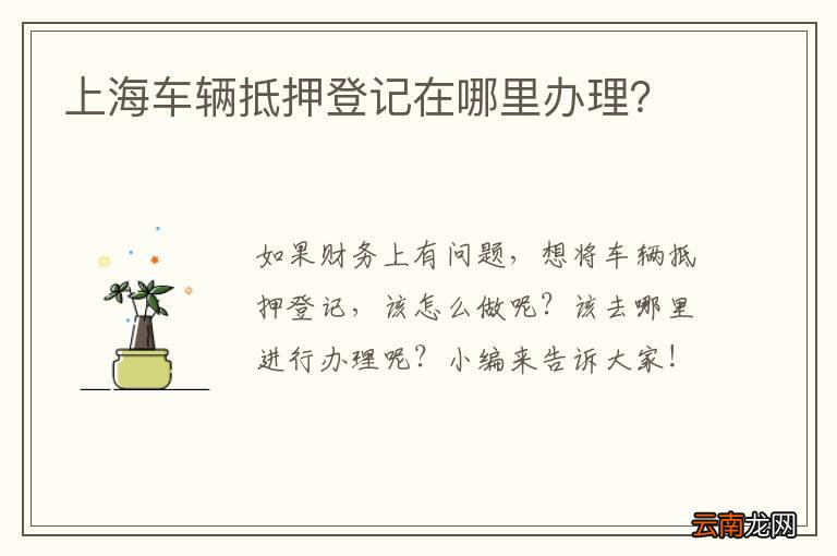 上海车辆抵押登记在哪里办理?