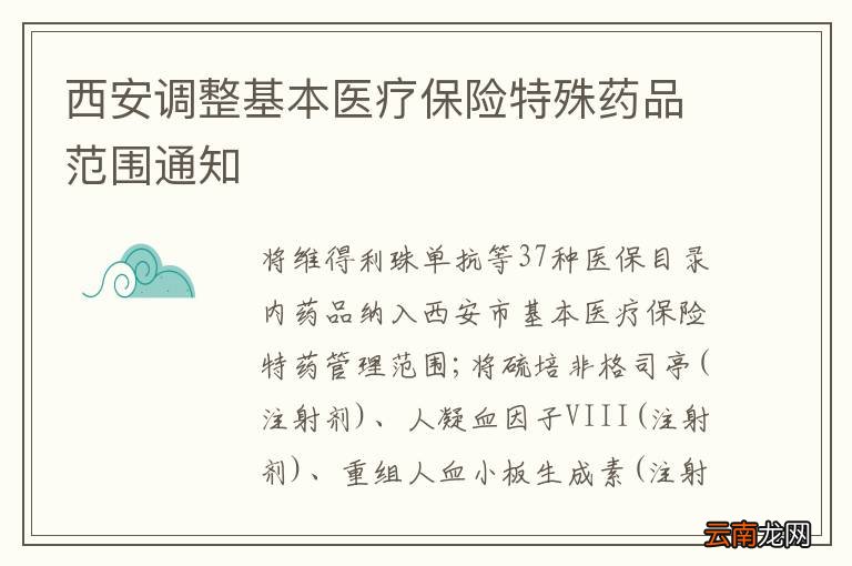 西安调整基本医疗保险特殊药品范围通知