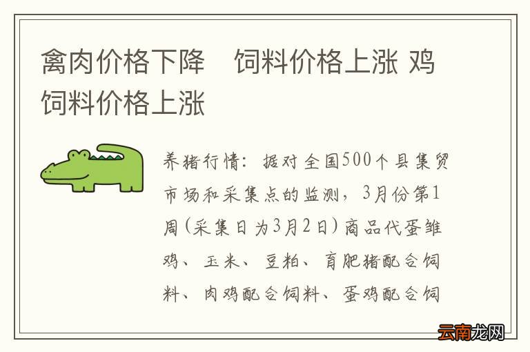禽肉价格下降　饲料价格上涨 鸡饲料价格上涨