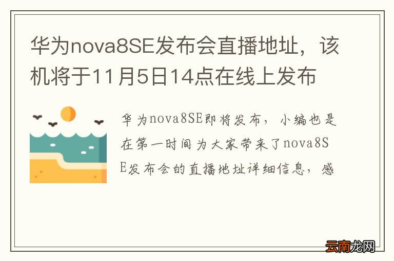 华为nova8SE发布会直播地址，该机将于11月5日14点在线上发布