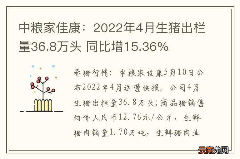 中粮家佳康：2022年4月生猪出栏量36.8万头 同比增15.36%