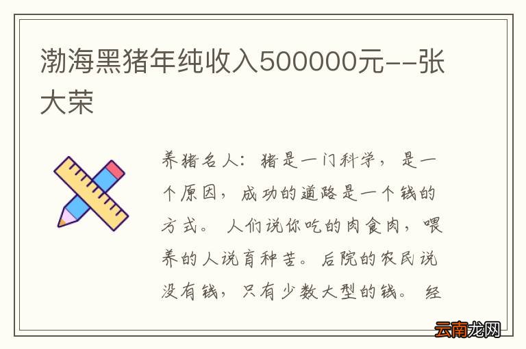 渤海黑猪年纯收入500000元--张大荣