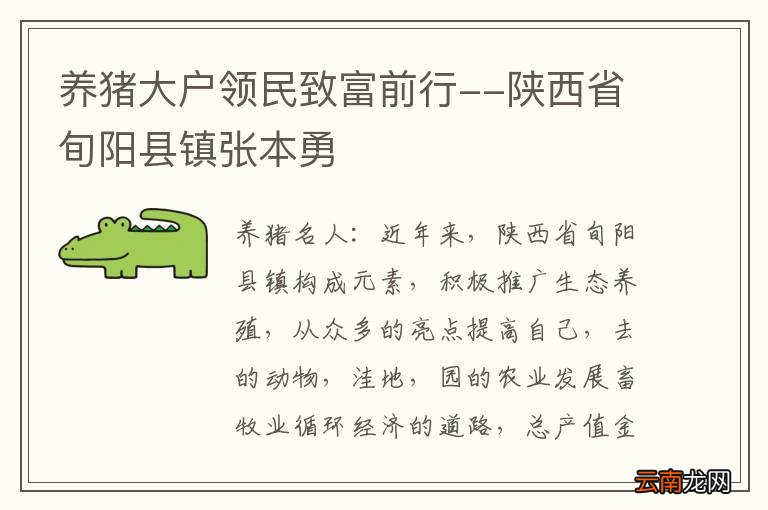 养猪大户领民致富前行--陕西省旬阳县镇张本勇