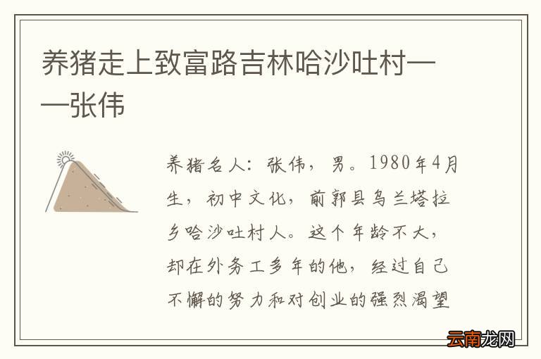 养猪走上致富路吉林哈沙吐村——张伟