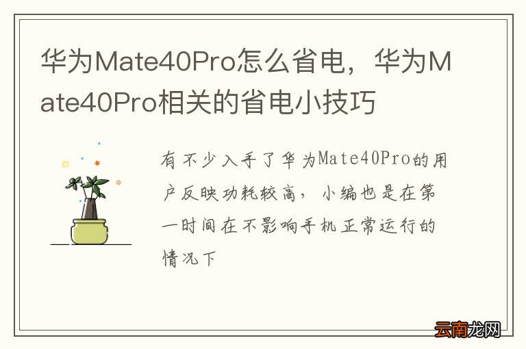 华为Mate40Pro怎么省电，华为Mate40Pro相关的省电小技巧