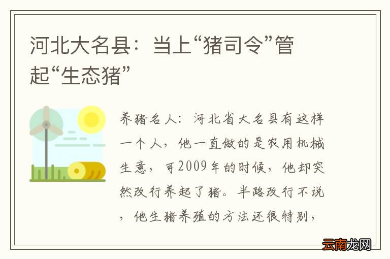 河北大名县：当上“猪司令”管起“生态猪”