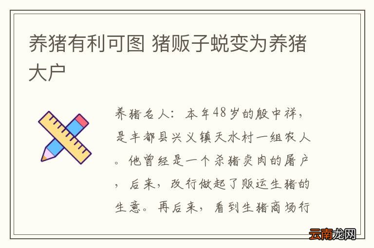 养猪有利可图 猪贩子蜕变为养猪大户