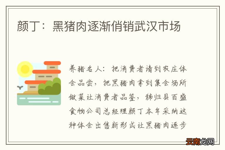 颜丁：黑猪肉逐渐俏销武汉市场
