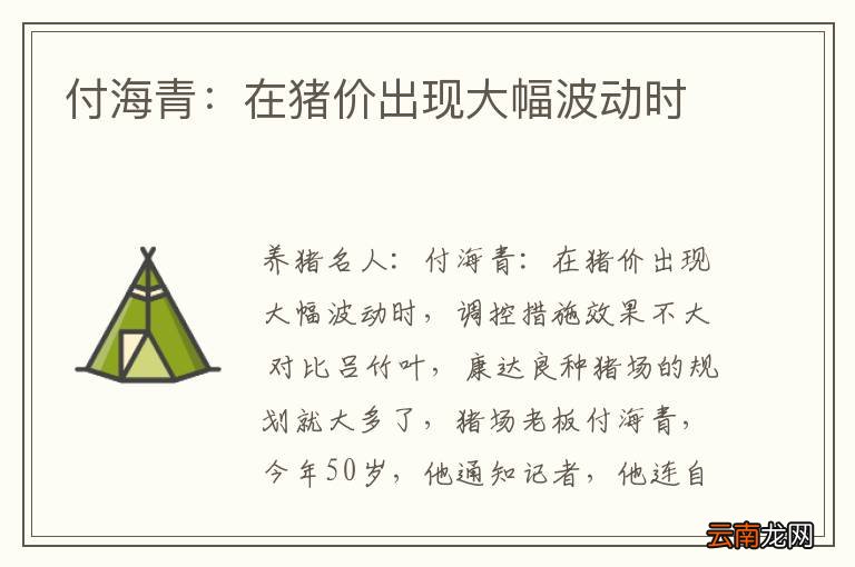 付海青：在猪价出现大幅波动时