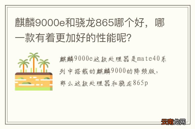 麒麟9000e和骁龙865哪个好，哪一款有着更加好的性能呢？