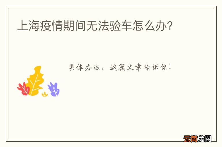 上海疫情期间无法验车怎么办？