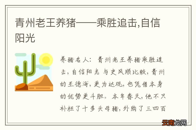 青州老王养猪——乘胜追击,自信阳光